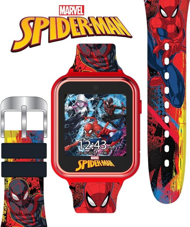 Spider-Man Kids Smartwatch - Interactive LED Screen with 10 Custom Watch Faces, Camera, Games, Alarm, Step Tracker & More - Fun Gift for Boys with Marvel Silicone Strap - Fits Wrists 5.5'' to 8.0"