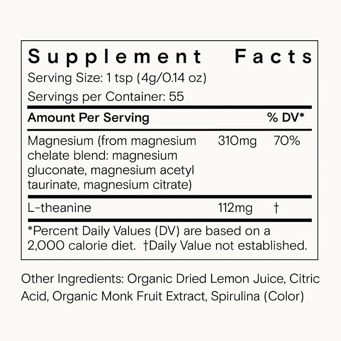 Moon Juice Magnesi-Om Magnesium Powder Supplement - Chelated Magnesium Complex + L-Theanine Blend for Rest, Relaxation & Regularity - Vegan, Non-GMO & No Sugar, Blue Lemon, 7.7 oz, 55 Servings