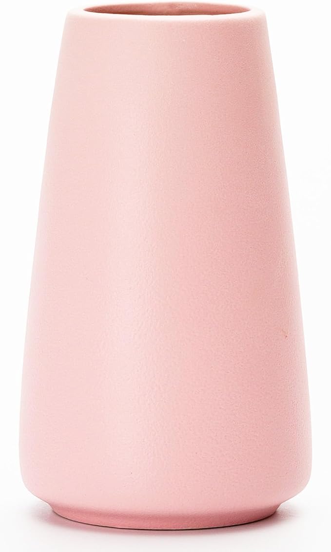 Simple Boho Ceramic Flower Vase for Home Decor (Solid Pink,Small) | 6'' Modern Cute Vase for Flower Plant Pampas Grass, Fit for Table Shelf Centerpieces, Living Room Bedroom Wedding Gift