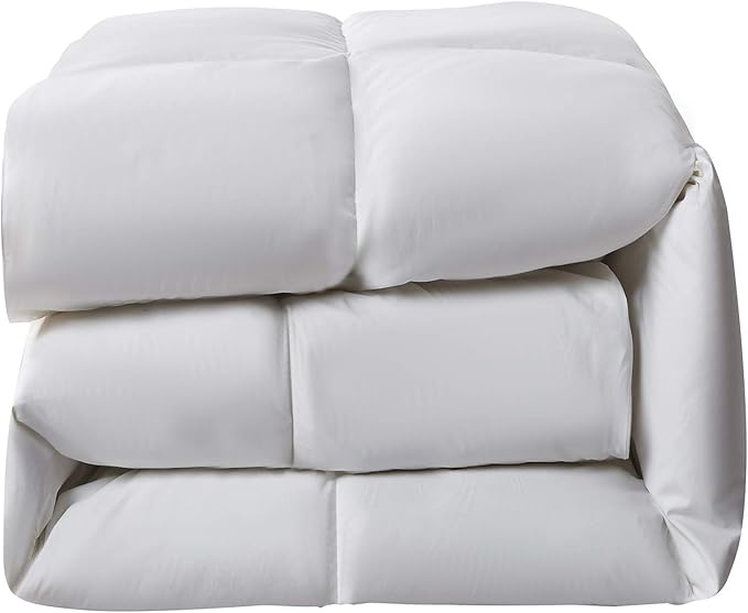 Serta Goose Feather Down Fiber Cotton Comforter Twin Size - 100% Cotton Duvet Insert - Hotel Luxury Hypoallergenic Bedding Comforter Extra Warmth 68 x 90 Inch White
