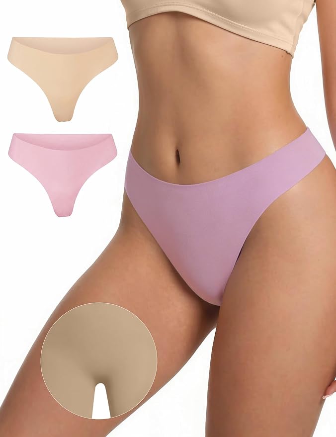 Seamless Thongs for Women No Show G-String Thong Breathable Cotton Panty Liners Underwear for Yoga Workout Gym