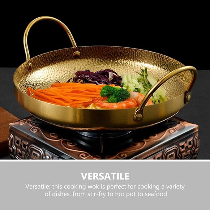 Milisten Stainless Steel Dry Pot, Japanese shabu pot salad serving pot, Korean Soup Pots Mixing Skillet Pan, Stir Fry Pan Stockpot Cookware for Induction Cooktop Gas Stove, Golden