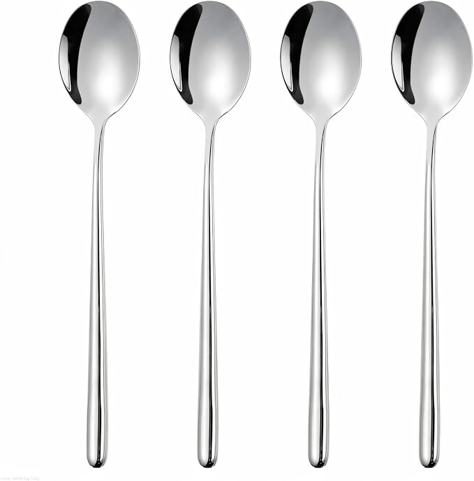 Korean Spoon,Stainless Steel Table Spoons,8.15 inch Long Handle Dinner Rice Soup Spoon Set for Home Kitchen Restaurant - 4 PCS