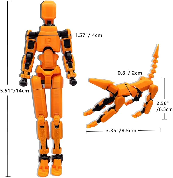 T13 Action Figures Set (Assembly Completed) Dummy 13 Titan 13 Robot Action Figure 3D Printed Robo Multi-Jointed Movable Action Figure Toy with Full Articulation (T 13 Orange Black Figure + Dog)