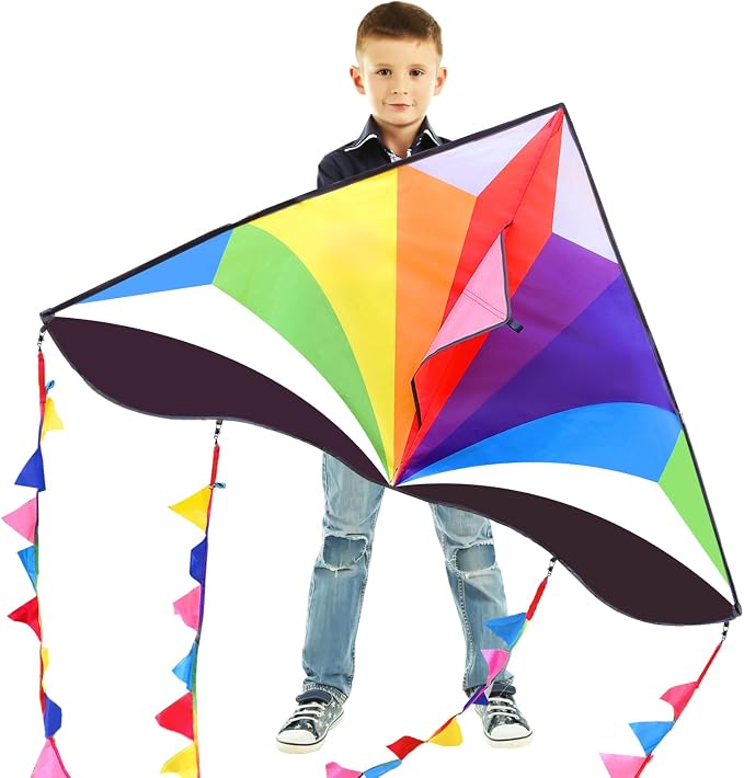 Delta Kite for Kids & Adults - Easy to Fly Large Single Line Beach Kite with 300ft String Handle Included, Perfect for Beginners, Teens