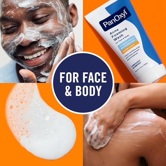 PanOxyl Acne Foaming Wash for face & body Benzoyl Peroxide 10% Maximum Strength Antimicrobial, 3 oz. - Travel Size