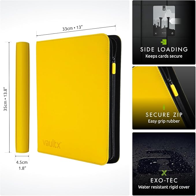 Vault X 12 XL Pocket Zip Binder, 624 Cards, Exo-Tec Material, 26 Side-Loading Pages (Yellow)