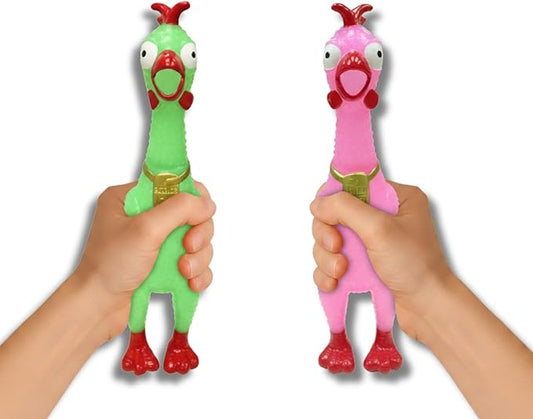 Animolds Squeeze Me Rubber Chicken Toy | Screaming Squeaky Chicken for Kids & Dogs | Novelty Prank Gag Gift (2 Pack Glow in The Dark)