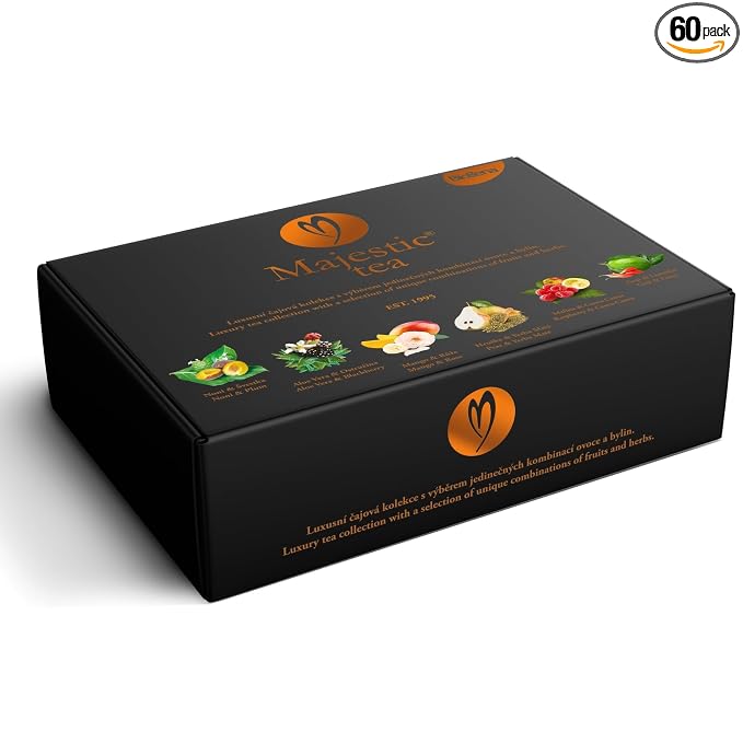 Biogena Majestic Tea Assortment Gift Box Flavored Fruit, Herbal Tea Sampler Box - (6x10 Tea Bags Variety Pack)