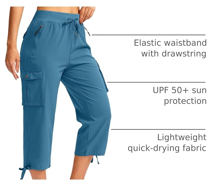 Soothfeel Women's Cargo Capris Pants with 6 Pockets Lightweight Quick Dry Travel Hiking Summer Pants for Women Casual