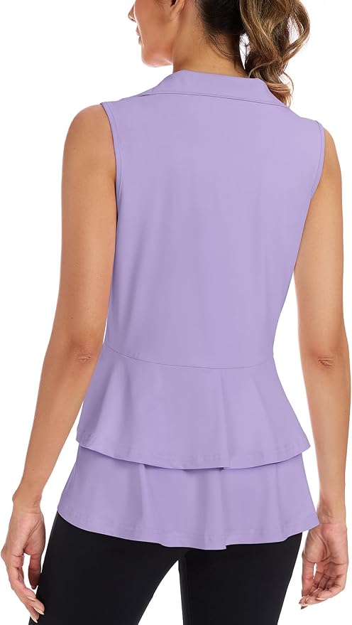 Women's Golf Vest with Pleated Tennis Skirt Hem Lightweight Full Zip Sleeveless Athletic Shirts with Pockets