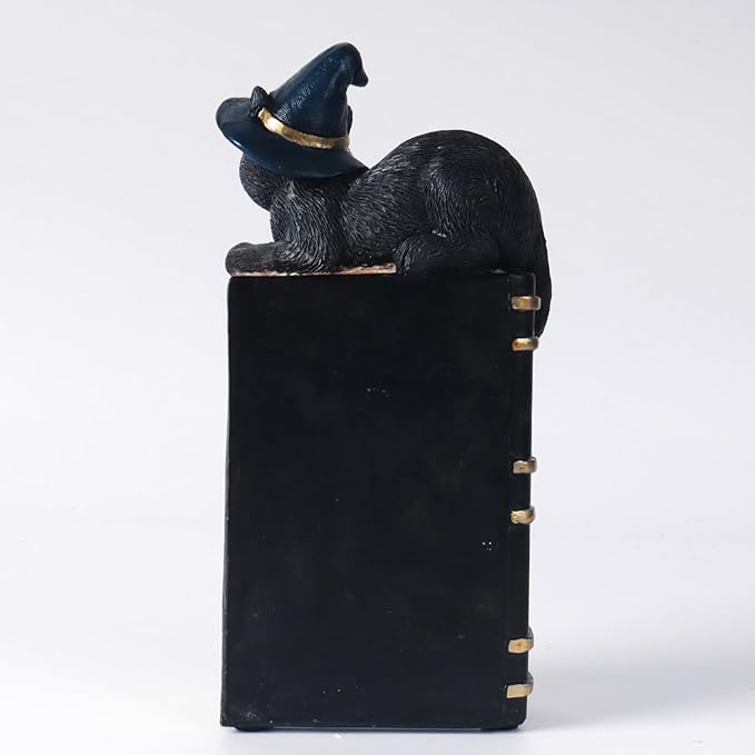 Little Witch Familiar Cat and Grimoire Figurine Black Resin Witch's Spells Witchcraft Collection (Black)