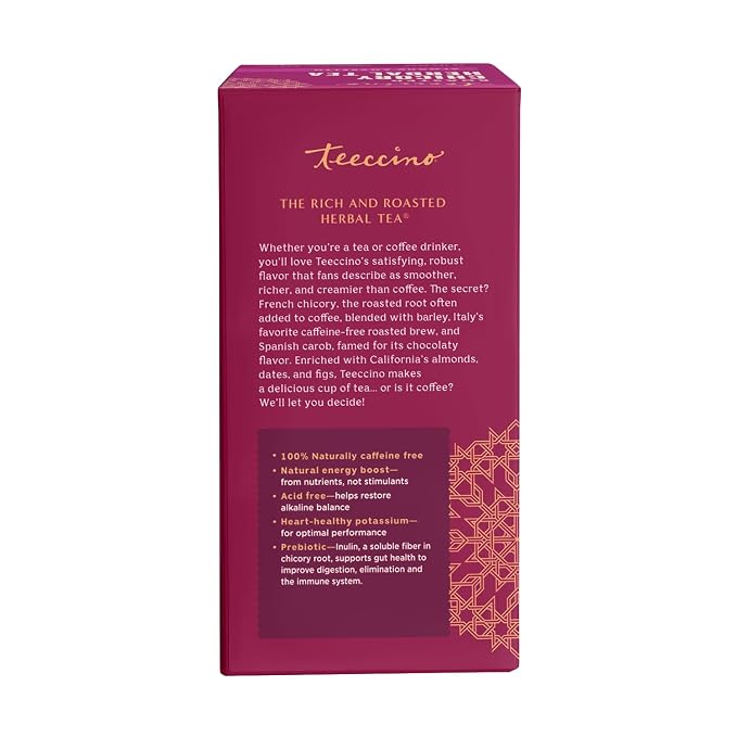 Teeccino Herbal Tea - Almond Amaretto - Rich & Roasted Herbal Tea That's Caffeine Free & Prebiotic for Natural Energy, 25 Tea Bags