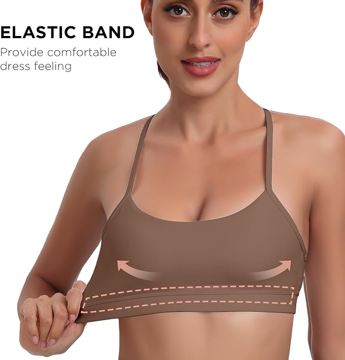 Raxnode Women's 3-Pack Y-Back Sports Bra, Thin Spaghetti Strap Nylon Yoga Bra with Removable Cups, Light Support Bralettes
