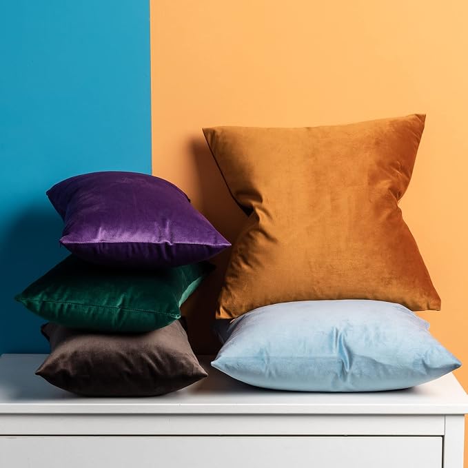Coffee 26x26 Throw Pillow Covers Decorative Velvet Couch Covers Set of 2 | JUSPURBET Cozy Soft Pillowcases with Invisible Zipper for Modern Couch Sofa Bed Living Room Bedroom Home Decor