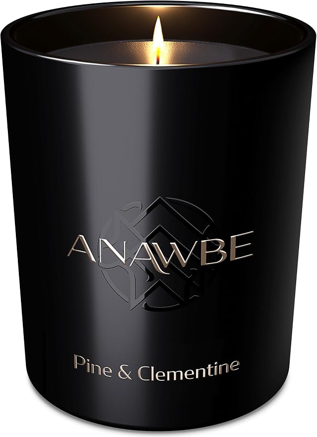 Pine & Clementine Scented Candle, Soy Candles for Men and Women, Pine Candle for Home, Elegant Black Vessel, 45-Hour Long-Burning, Gift-Ready, Aromatherapy Candle