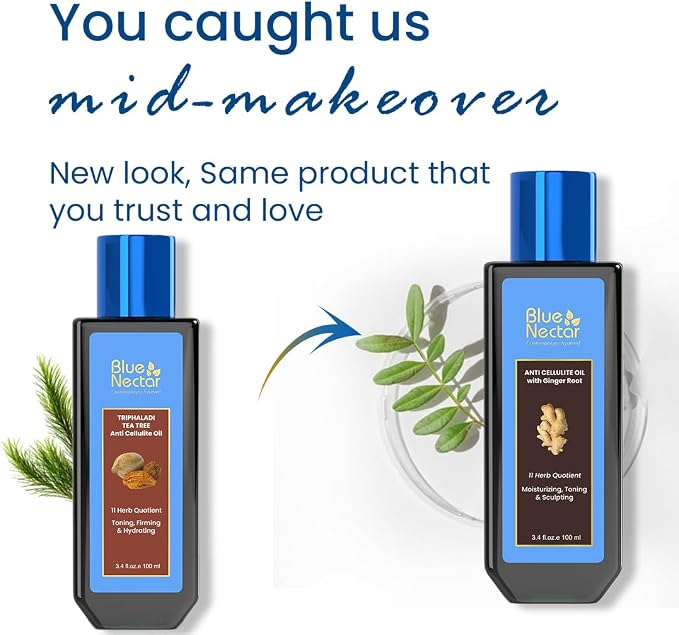 Blue Nectar Ginger Oil Anti Cellulite Body Massage Oil for Skin Tightening, Toning & Hydration | Authentic Ginger Root Massage Oil with Plant Based Vitamin B & C for Women and Men (11 Herbs,3.4 FlOz)