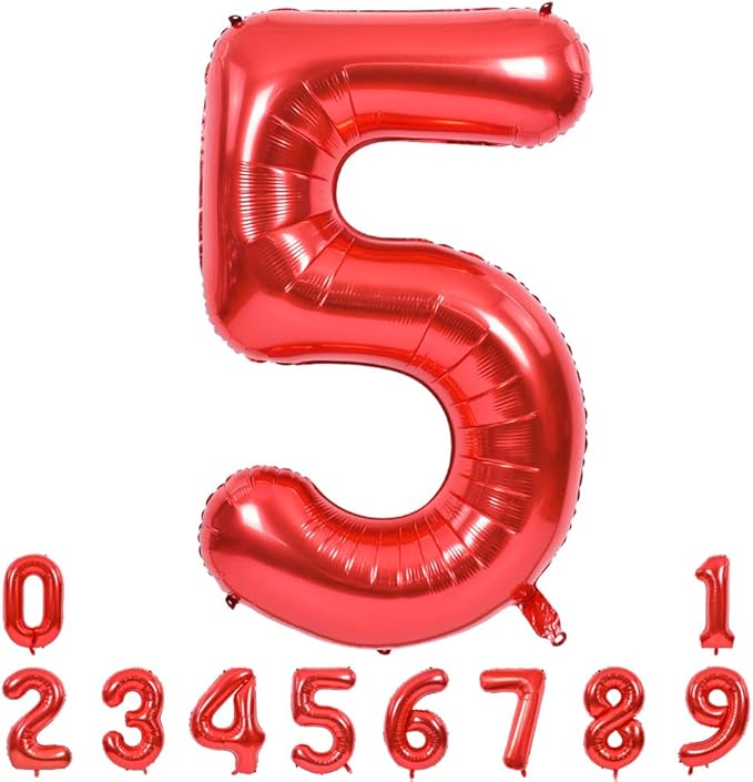TONIFUL 40 Inch Red Large Numbers Balloons 0-9, Number 5 Digital 5 Helium Balloons, Foil Mylar Big Number Balloons for Birthday Party Anniversary Supplies Decorations