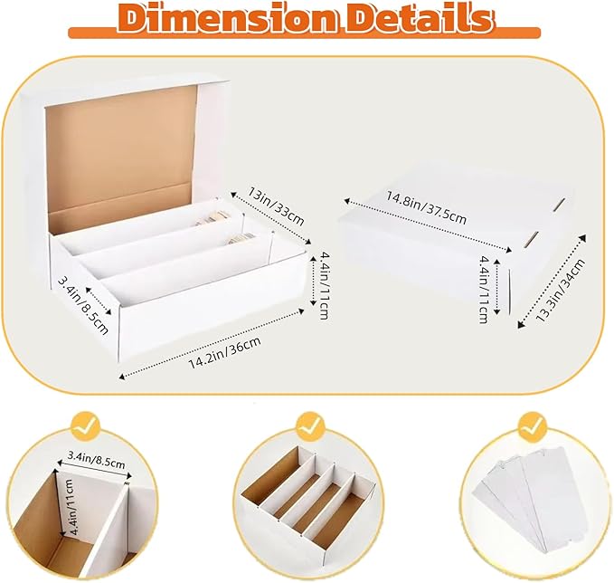 2 Set Sports Card Storage Boxes 3150 Count Bulk Card Trading Cards Collection Box Cardboard Card Storage Box for Card Game Baseball Card Sorting Tray Cases Cards with 10 Dividers Collector