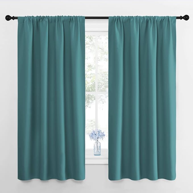NICETOWN Window Curtains for Bedroom, Sea Teal, 2 Panels, W42 x L48 -Inch, Home Decoration Thermal Insulated Rod Pocket Blackout Blinds & Drapes for Small Windows