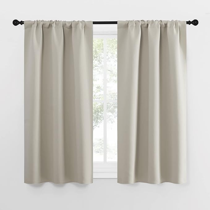NICETOWN Blackout Curtains for Living Curtains, Room Darkening Window Curtain Panels, Easy-Care Solid Thermal Insulated Draperies/Drapes for Daughter Room (Natural, 2 Panels, 34 by 54)