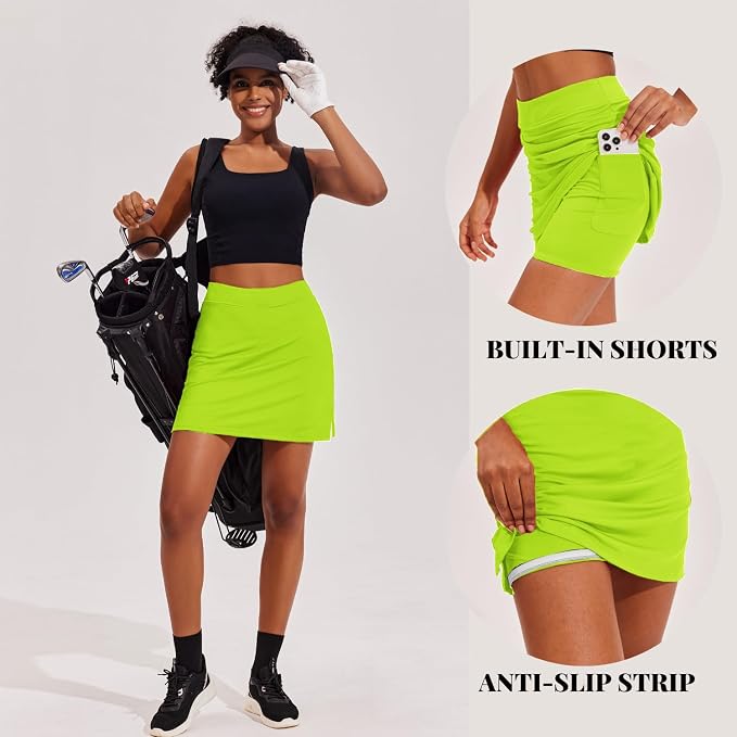 Ekouaer 16" Skorts for Women with Pockets Golf Pickleball Tennis Skirt | Silicone Grippers,2 Inner Pockets,Wide Waist,Side Slit Hem,Breathable,Soft,Lightweight