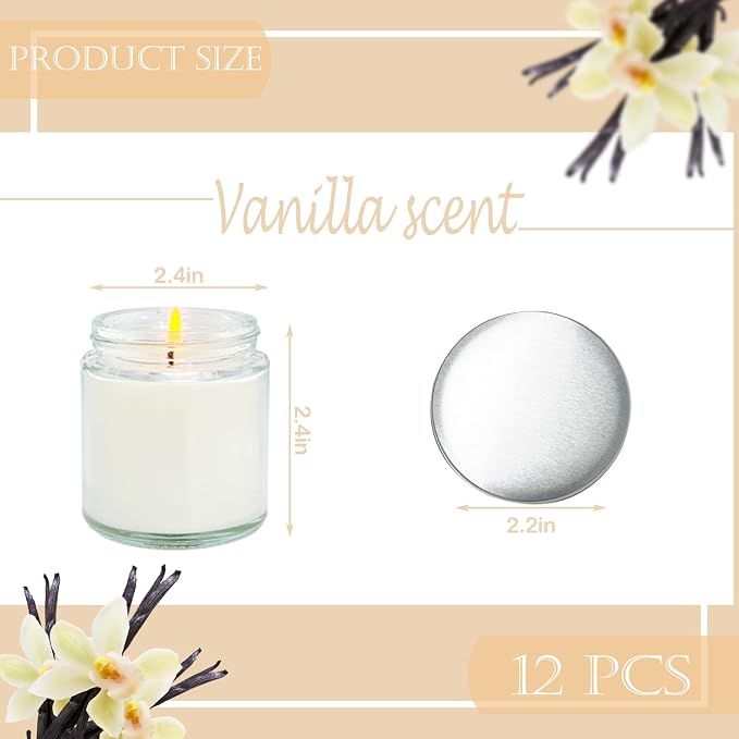 12 Pcs 4 Oz Mini Soy Candles,Vanilla Scented,Aromatherapy Candle,Bulk Candle Set，Great Stress Relieving Scented Candles for Girls as a Gift for Birthdays, Weddings and More!