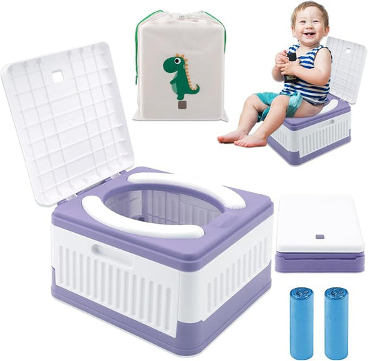 Fabulas Portable Potty for Toddler Travel, Foldable Travel Potty Training Toilet Seat for Kids Boys Girls, Emergency Mobile Toilet In Car for Camping, Outdoor, Indoor, with 30 Disposable Bags, Purple