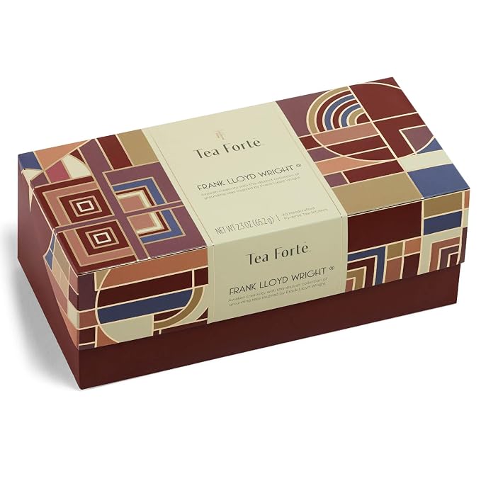 Tea Forte Premium Presentation Box Gift Set Sampler, 20 Count, Assorted Blends Individually Wrapped Handcrafted Pyramid Infuser Bags, Frank Lloyd Wright