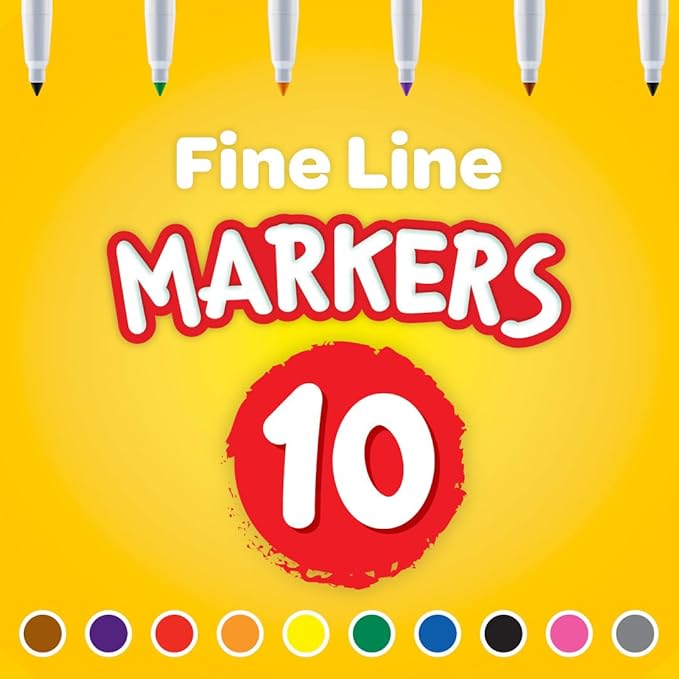 Crayola Fine Line Markers for Kids (12 Boxes), Bulk Coloring Markers for School, 10 Assorted Colors, Essential Teacher Classroom Supplies, Ages 3, 4, 5