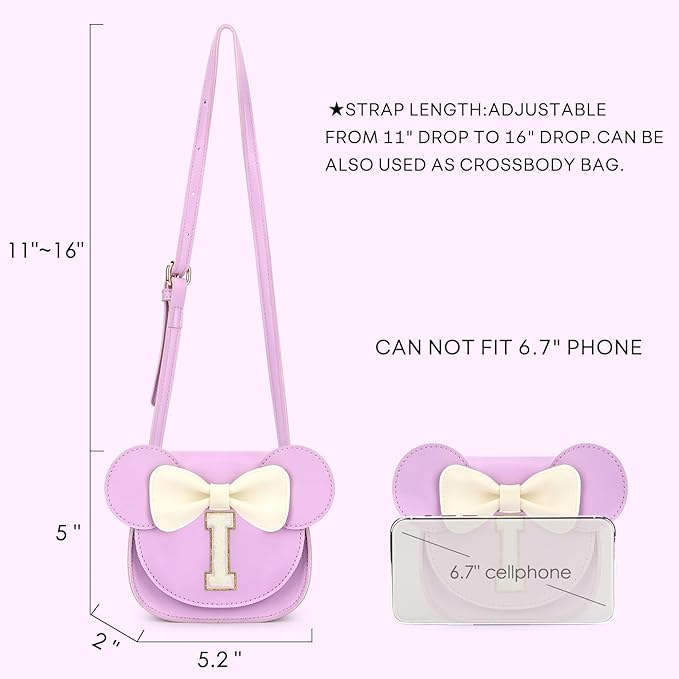 mibasies Toddler Purse Girl Gifts: Girls Birthday Gifts for 3-8 - Toys for Ages 2-4 Girls Mouse Ears Purse, Purple, Letter I