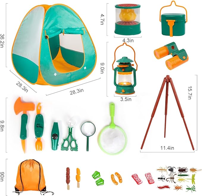 Meland Kids Camping Set with Tent - Toddler Toys for Boys with Campfire, Camping Toys for Kids Indoor Outdoor Pretend Play, Gift Idea for Boys Age 3,4,5,6 Year Old Birthday Christmas (Green)