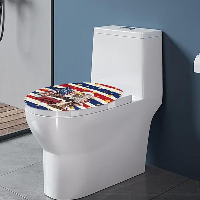 American Flag Toilet Lid Cover Set with Elastic Band US 250 Years Toilet Seat Cushion Cover Replacement for Bathroom Decor Machine Washable Polyester Fabric Bathroom Covers