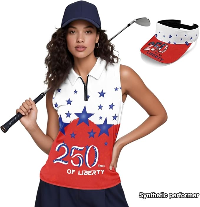 POLERO Golf Tank Top Women Golf Shirts and Visor Hat Collared Racerback Tennis Shirt Set Quarter Zip