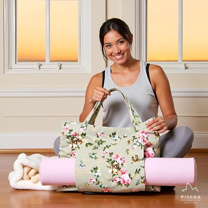 Yoga Mats bag for Women, Canvas Bags for Yoga Mat & Blocks Women, Floral Gym Valentine's Day Gifts for Yoga Lover