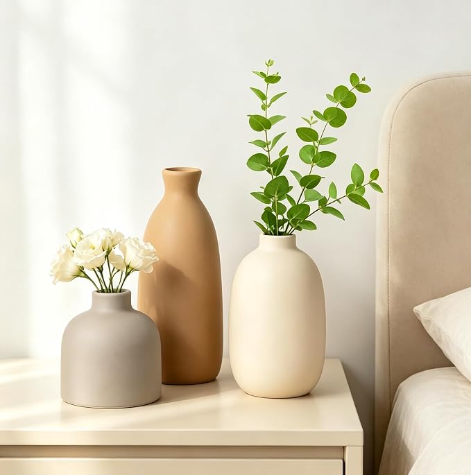 Modern Ceramic Vase Set of 5, Vases Home Decor Rustic Farmhouse Decorative | Vase Pottery Vases for Bouquet Pampas Grass Dried Fresh Flowers, Table Living Room Kitchen Bedroom