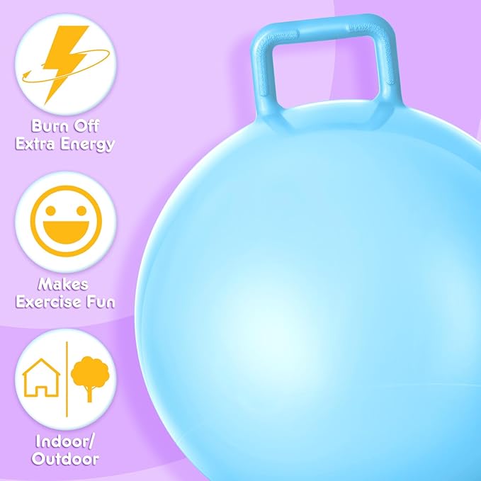 Meooeck 9 Pcs Hopper Ball Carnival Outdoor Game 22 Inch Jumping Hopping Outdoor Bouncy Ball with Handles and Air Pump for Sports School Games Exercise(Macaron Color)