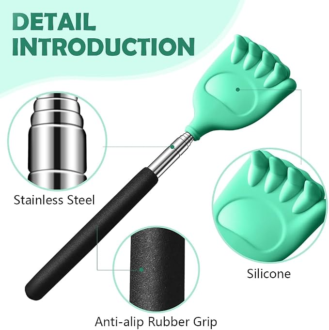 Back Scratcher Extendable Silicone Bear Claw Massager Tool Telescoping Stocking Stuffers for Itches Lotion Application Spa Men Women Kids Adults Baby the Disabled Green