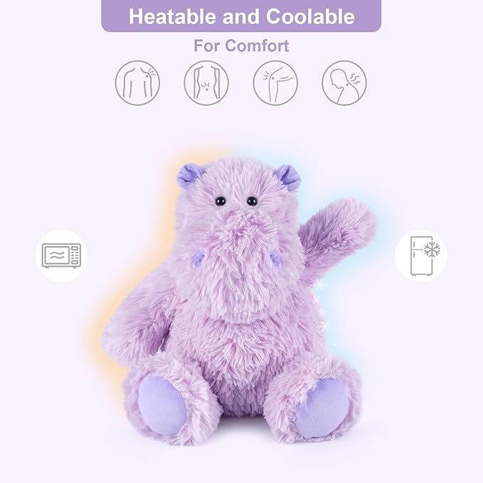 Warmable Hippo Stuffed Animals, Microwavable Stuffed Animal Heating Pads for Period & Stress Relief, Heatable & Coolable Hippopotamus Plush Toy, Cute Plushies Gifts for Kids & Women