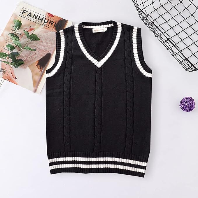 jinghuiyue Women’s V Neck Sweater Vest School Uniform Solid Color Sleeveless Knit Sweaters Pullover Tank Tops