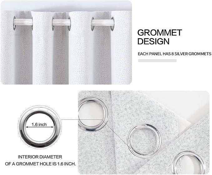 MIULEE Linen Texture Curtains for Bedroom Solid 100% Blackout Thermal Insulated Grayish White Curtains Grommet Room Darkening Curtains/Drapes Decor for Living Room 52x108 Inch (2 Panels)
