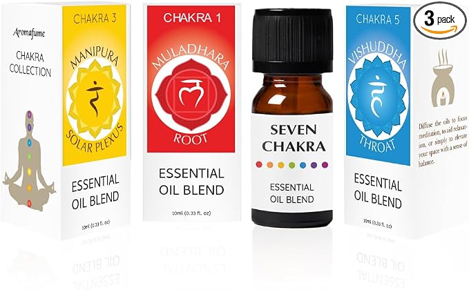 Solar Plexus Chakra, Root Chakra, Throat Chakra Essential Oil Diffuser Blends by Aromafume | 3 x 10ml/0.33 fl oz| Aromatherapy Oils for Chakra Balance | Chakra Incense for Meditation, Yoga, Reiki