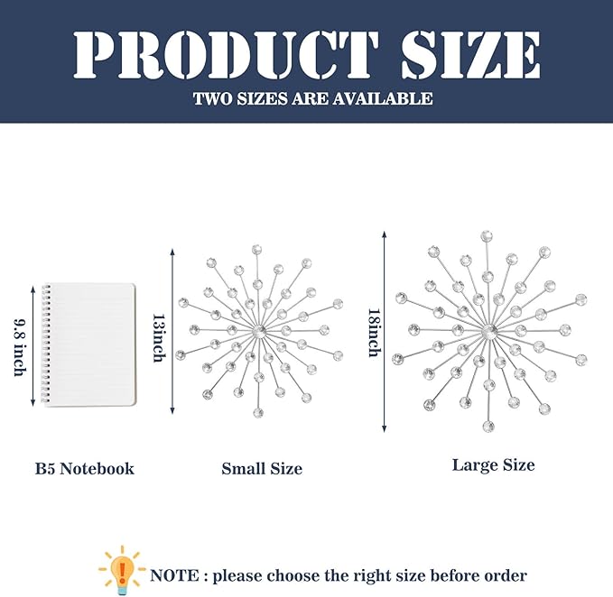 ZEXUIRU 3 Set Silver Starburst Wall Art for Home Decor Metal Bling Crystal Rhinestones Sunburst Wall Decor Sparkling Rhinestone Art Accent Silver - 18in