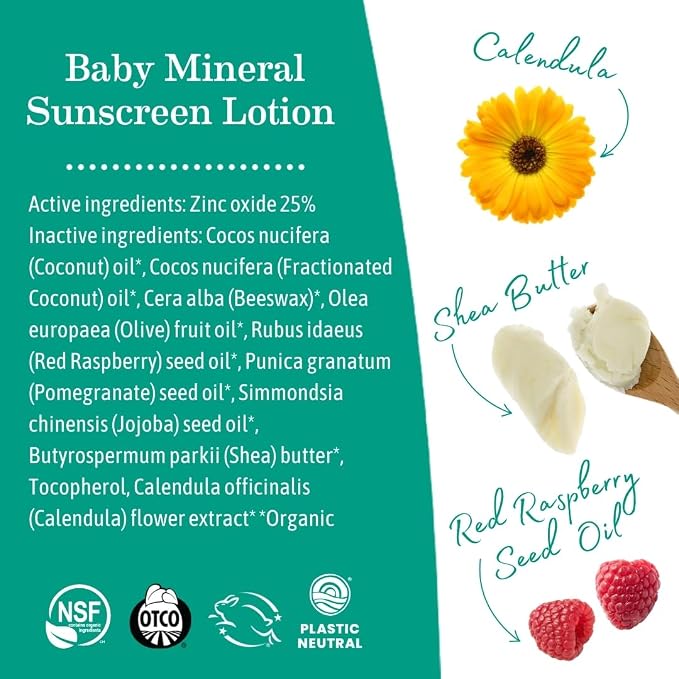 Earth Mama Baby Mineral Sunscreen Lotion SPF 40 - (2 Pack) 3 oz - Non-Nano Zinc - Broad Spectrum for Babies, Kids & Family - Water Resistant Sun Protection