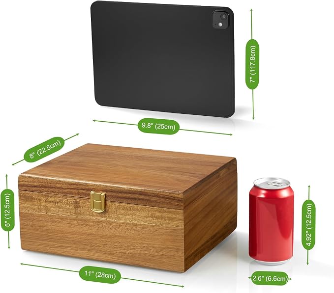 DRASTAR Wooden Keepsake Box, Large Acacia Storage Memory Box with a Hinged Lid for Crafts and Photo Storage