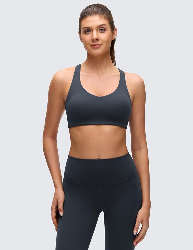 CRZ YOGA Butterluxe Multi-Strap Cross Back Sports Bras for Women - V Neck Padded Strappy Wireless Yoga Top