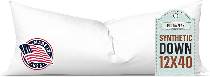 Pillowflex Synthetic Down Pillow Insert 12x40 in - Karate Chop Pillow | Large Rectangle Sham Form, Plush Polyester Cotton Blend, Cloud-Like Comfort, Clump-Resistant Fill, Smooth Elegant Finish