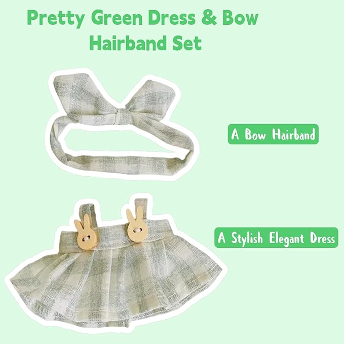 Dolls Clothes for Labubu Girl, Bow Hairband & Overalls Set for Labubu, 15cm/17cm Dolls Accessories Suit, 3 Pack Doll Outfits Stylish Clothes (NO Doll)