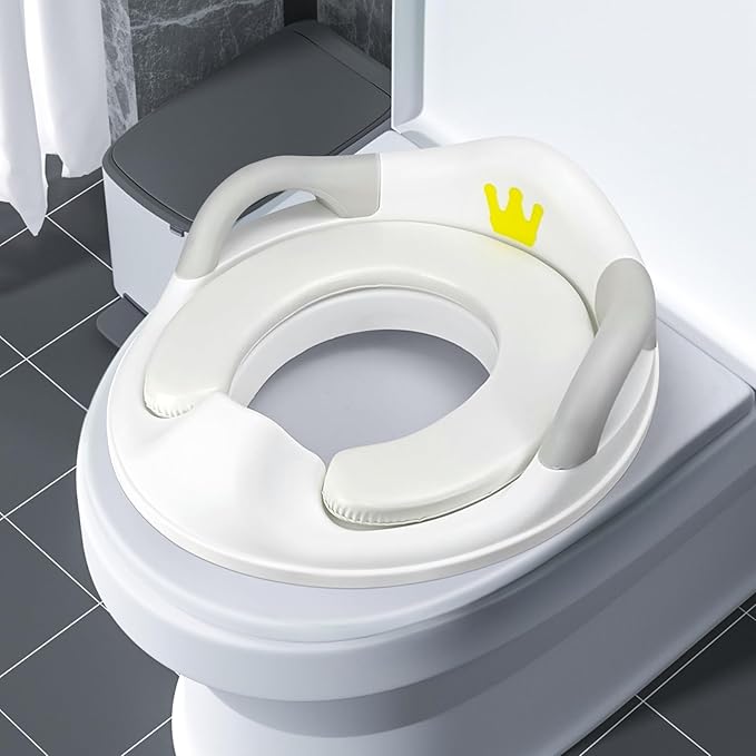 Toddlers Toilet Seat,Potty Training Toilet Seat for Boys and Girls Kids Toddler Potty Seat for Toilet, Potty Seat Cover for Baby with Detachable Soft Cushion, Non-Slip Sturdy Handle (White)
