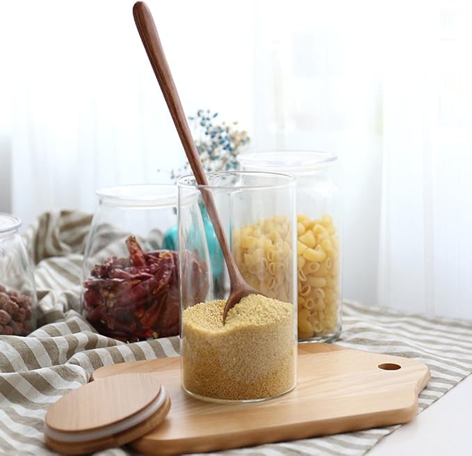 Long Spoons Wooden, 5 Pcs Korean Style 10.9 inches 100% Natural Wood | Long Handle Round Spoons for Soup Mixing Stirrer Kitchen Tools Utensils